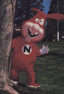Enormous fruit in a Noid costume